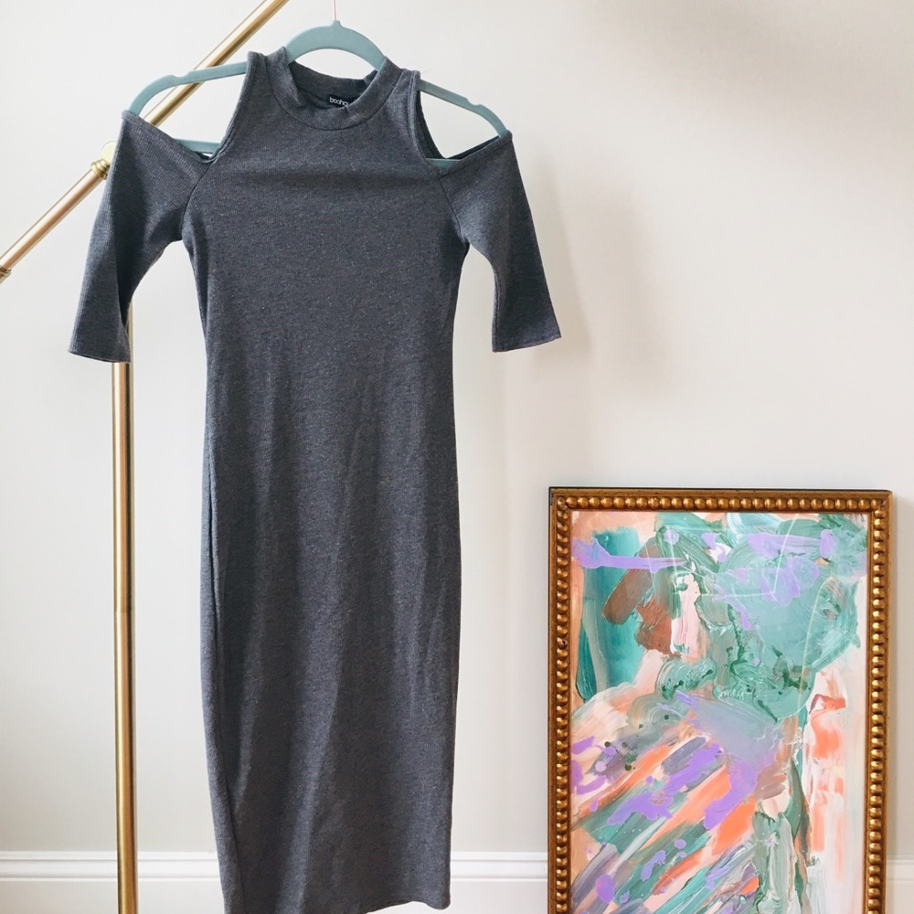 Cold-shoulder Mock Neck Midi Dress